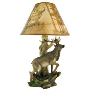  Majestic Elk Table Lamp W/ Forest Print Shade Nature: Home 