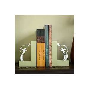   NOVICA Aluminum bookends, Handstand Harlequin (pair)