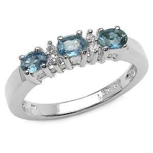  0.80 Carat Genuine Blue Sapphire & White Topaz Ring 