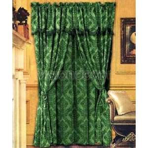  Luxury Green Tone on Tone Curtain Set w/ Valance Lace 