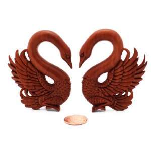 10g 2.5MM Swan Hand Carved Wood Ear Gauge Plug Wings Seraphim Organic 