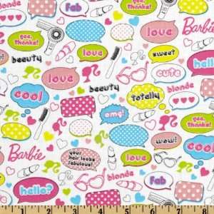  44 Wide Barbie Girl Talk White Fabric By The Yard: Arts 