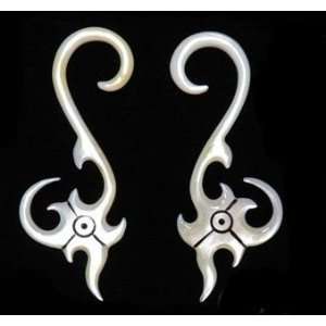   Organic White Mother of Pearl Borneo Swan Hanger Plugs 12 Gauge (2mm