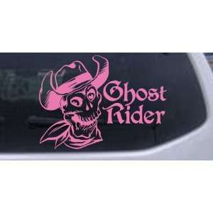 Pink 10in X 13.7in    Ghost Rider Cowboy Skull Skulls Car Window Wall 