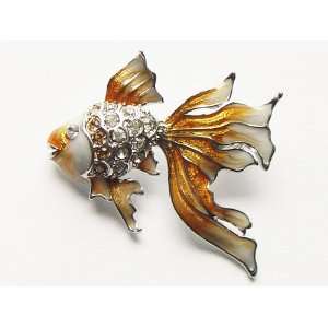 Cute Lovely Topaz Orange Gold Fish Sea Creature Crystal Rhinestone Pin 