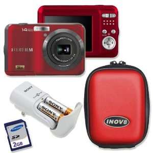 Fuji Finepix AX250 Red 14mp Digital Camera Bundle Including Inov8 Red 