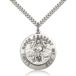  .925 Sterling Silver St. Saint Roch Medal Pendant 1 1/8 x 