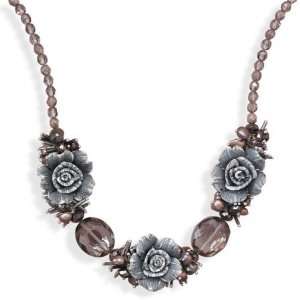  16 + 2 Glass and Clay Flower Fashion Necklace: Jewelry
