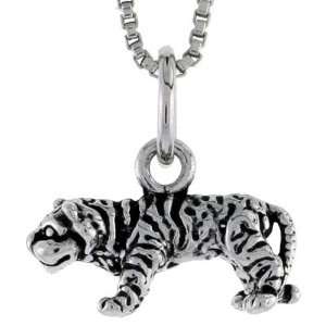  925 Sterling Silver Tiger Pendant (w/ 18 Silver Chain), 9 