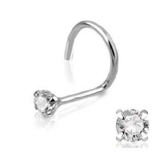  14k White Gold Nose Screw with Clear CZ / Prong Setting, 2 