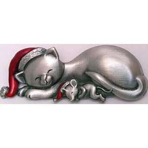  Christmas Cat And Mouse Sleeping Pewter Pin by JJ Jonette 