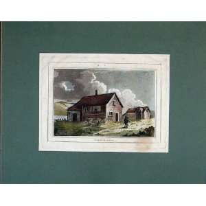  Hand Coloured Building Country River Boat Man Print: Home 