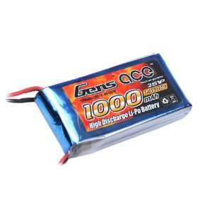  Gens ace 1000mah 2S1P 7.4V 25C Lipo battery pack: Toys 