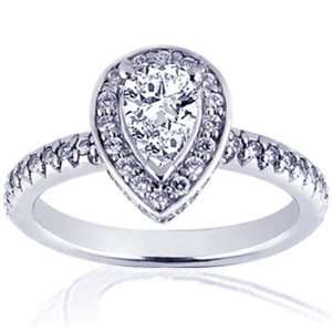  1.55 Ct Pear Shaped Halo Diamond Engagement Ring Pave 14K 