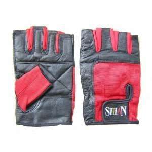  Fitness Weight Training Gloves Leather Combo  BLACK/RED 