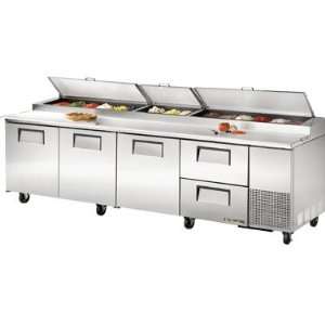  True 3 door 2 drawer S/S Pizza Prep Table W/ White Alum 