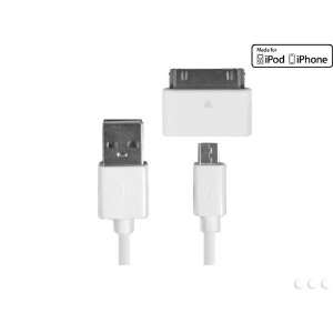  APPLE APPROVED White USB to Micro USB Data Cable with Apple 30pin 