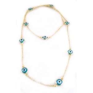   Brazil 18K Gold Plated Blue Evil Eye Long Layering Necklace: Jewelry