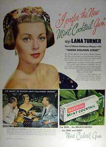 1947 Mint cocktail Gum Lana Turner vintage print AD  