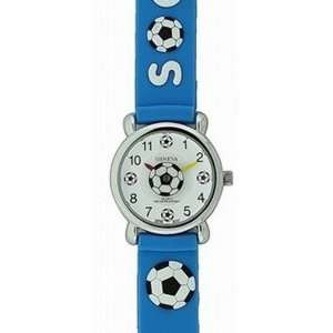  Blue Kids Soccer Sport Rubber Childrens Watch With Second 