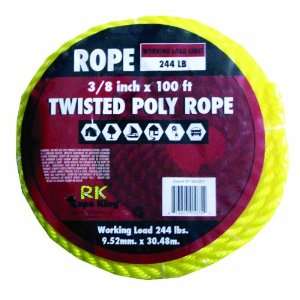Rope King TP 38100Y Twisted Poly Rope   Yellow   3/8 inch x 100 feet 
