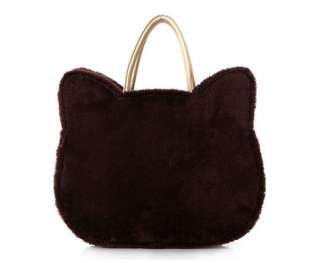 Cute Fashion Women Girls Cat Head Style Plush Shoulder Bag Handbag 