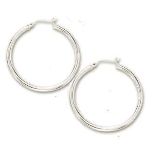  14k White 3x40 mm Bold Shiny Hoop Earrings   JewelryWeb 