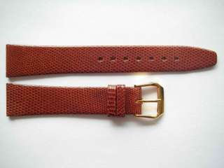 Brown lizard print thin leather watch band 18 mm plated  