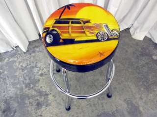   Stool w High Gloss Vinyl Seat Cover w Street Hot Rat Rod Car  