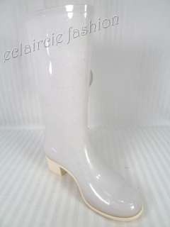 CHANEL CC Camellia White Silver Rain Boots 36 NEW  