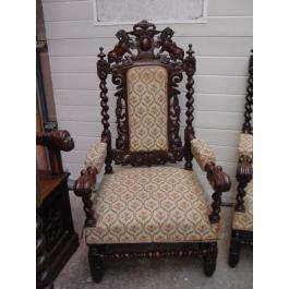 11811 1 : PAIR OF FRENCH ANTIQUE RENAISSANCE ARM CHAIRS  