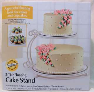   WILTON 2 TIER FLOATING CAKE STAND WHITE 9 HIGH 6 & 10 ROUND CAKES