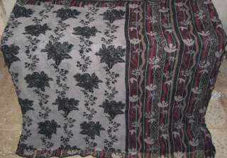 Chiffon Antique Vintage Sari Fabric 4y grey Black  