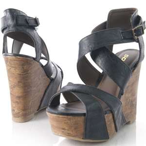 Black Peep Toe Strappy Platform WEDGE sandal effect  