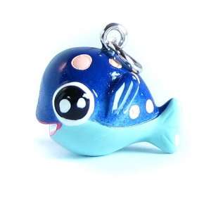 Roly Polys 3 D Hand Painted Resin Blue Fish with Pink Polka Dots Charm 