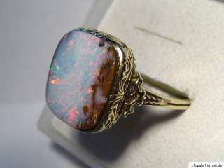 14 K Art Nouveau Ring with Boulder Matrix Opal, 6.31 c   VIDEO  