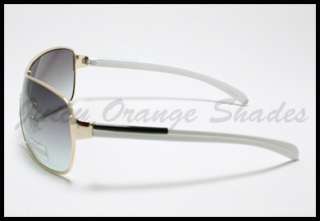 Mens Stylish Trendy METAL Frame SHIELD Designer Sunglasses GOLD WHITE 