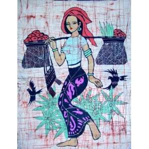  Chinese Colorful Batik Tapestry Girl 