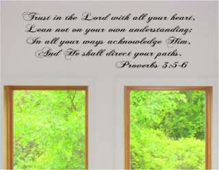 Trust in the Lord w/all your heart Proverbs 3:5 6 Vinyl Wall Art Word 