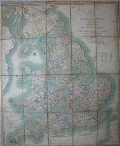 19th Century Antique George IV Carys Folding Map Britain 1821  