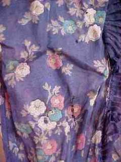 1800s Floral Day Dress*Shawl Collar~Long Skirt~V Overskirt~Ruffles~Net 
