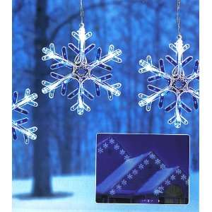  Set Of 8 White & Blue LED Snowflakes With Motion Christmas 