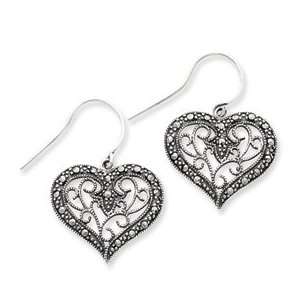  Sterling Silver Marcasite Heart Earrings Jewelry