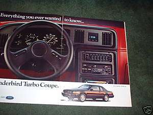 1984 1985 FORD THUNDERBIRD TURBO COUPE VINTAGE CAR AD  