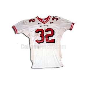  White No. 32 Game Used Ball State Russell Football Jersey 