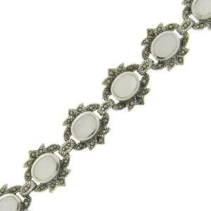   Silver Marcasite Oval Mother of Pearl Flower Bracelet: Jewelry