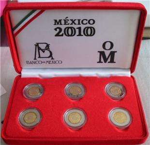 MEXICO 5 Pesos 2010 6 Coins Proof Set All Bi metal  