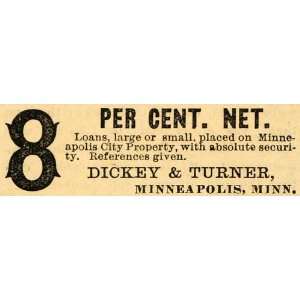  1882 Ad Dickey Turner Loans Minneapolis City Property 