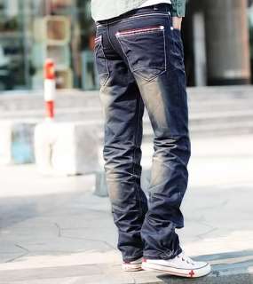 2011 New Men Color Straight Slim Fit Fashion Wash Jeans Blue 2069 