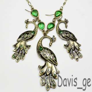Fashion Jewelry Set Peacock Turquoise Necklace Earrings  